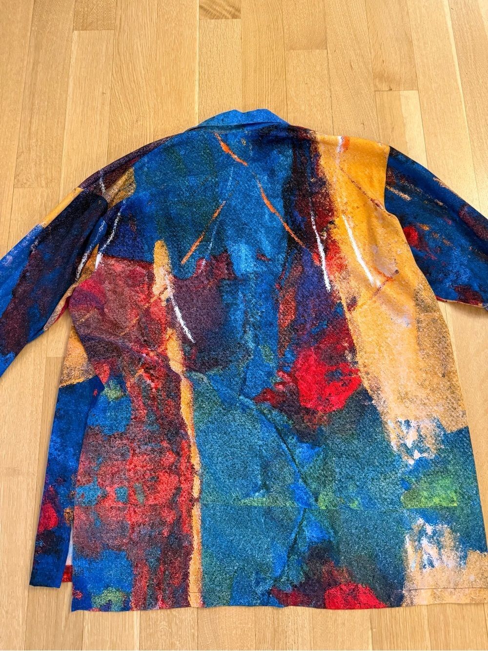 Abstract Paint-Splatter Button-Up Shirt in Blue, Yellow, Red - Picture 6 of 6